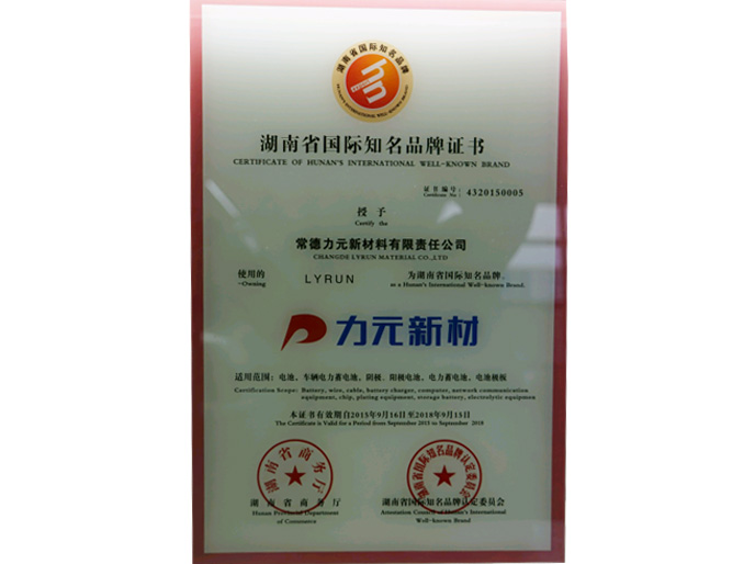 Hunan International Famous Brand Certificate